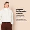 Amazon Essentials Women’s Relaxed Fit Cropped Full-Zip Puffer Jacket with Snap Closure, Quilted Matte or Sherpa Fleece(Eggshell White)