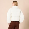 Amazon Essentials Women’s Relaxed Fit Cropped Full-Zip Puffer Jacket with Snap Closure, Quilted Matte or Sherpa Fleece(Eggshell White)