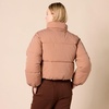 Amazon Essentials Women’s Relaxed Fit Cropped Full-Zip Puffer Jacket with Snap Closure, Quilted Matte or Sherpa Fleece(Light Brown)