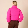 Amazon Essentials Women’s Relaxed Fit Cropped Full-Zip Puffer Jacket with Snap Closure, Quilted Matte or Sherpa Fleece(Neon Pink)