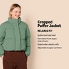 Amazon Essentials Women’s Relaxed Fit Cropped Full-Zip Puffer Jacket with Snap Closure, Quilted Matte or Sherpa Fleece(Sage Green)