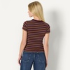 Amazon Essentials Women’s Slim-Fit Stretch Rib Cap and Short Sleeve Crew Neckline Tee(Burgundy Brown Stripe)