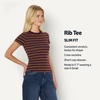 Amazon Essentials Women’s Slim-Fit Stretch Rib Cap and Short Sleeve Crew Neckline Tee(Burgundy Brown Stripe)