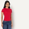 Amazon Essentials Women’s Slim-Fit Stretch Rib Cap and Short Sleeve Crew Neckline Tee(Red)