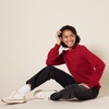 Amazon Essentials Women’s Soft Touch Long Sleeve Pleated Shoulder Crewneck Sweater(Dark Red)