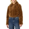 Amazon Essentials Women’s Oversized-Fit Cropped Faux Fur Jacket with Collar(Brown)