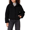 Amazon Essentials Women’s Relaxed Fit Cropped Full-Zip Puffer Jacket with Snap Closure, Quilted Matte or Sherpa Fleece(Black Teddy Sherpa)