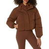Amazon Essentials Women’s Relaxed Fit Cropped Full-Zip Puffer Jacket with Snap Closure, Quilted Matte or Sherpa Fleece(Deep Brown)