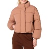 Amazon Essentials Women’s Relaxed Fit Cropped Full-Zip Puffer Jacket with Snap Closure, Quilted Matte or Sherpa Fleece(Light Brown)