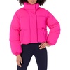 Amazon Essentials Women’s Relaxed Fit Cropped Full-Zip Puffer Jacket with Snap Closure, Quilted Matte or Sherpa Fleece(Neon Pink)