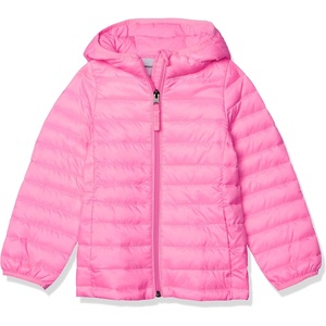Amazon Essentials Girls and Toddlers’ Lightweight Water-Resistant Packable Hooded Puffer Jacket(Neon Flamingo Pink)