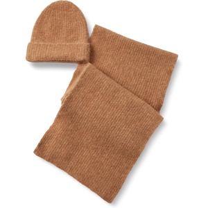 Amazon Essentials Unisex Adults’ Faux Mohair Scarf Hat Set for Women and Men(Camel Heather)
