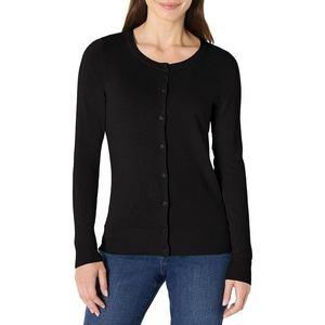 Amazon Essentials Women’s Lightweight Crewneck Cardigan Sweater(Black)