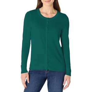 Amazon Essentials Women’s Lightweight Crewneck Cardigan Sweater(Dark Green)