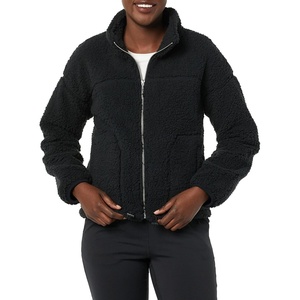 Amazon Essentials Women’s Long Sleeve Fleece Zip-Up Sherpa Lined Jacket with Stand Neck(Black)
