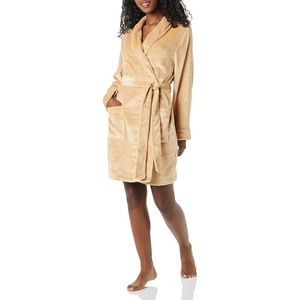 Amazon Essentials Women’s Mid-Length Plush Bath Robe, Loungewear (Available in Plus Size)(Tan)