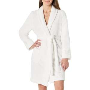 Amazon Essentials Women’s Mid-Length Plush Bath Robe, Loungewear (Available in Plus Size)(White)