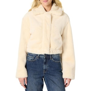 Amazon Essentials Women’s Oversized-Fit Cropped Faux Fur Jacket with Collar(Cream)