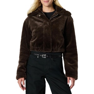 Amazon Essentials Women’s Oversized-Fit Cropped Faux Fur Jacket with Collar(Dark Brown)