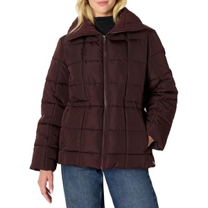 Amazon Essentials Women’s Oversized-Fit Square Quilted Puffer Jacket with Adjustable Waist, Zip Front, Side Pockets(Dark Maroon)