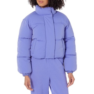 Amazon Essentials Women’s Relaxed Fit Cropped Full-Zip Puffer Jacket with Snap Closure, Quilted Matte or Sherpa Fleece(Purple Blue)