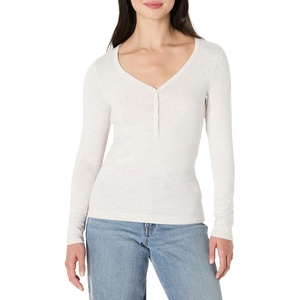 Amazon Essentials Women’s Ribbed Knit Long Sleeve Henley Slim Fit T-Shirt(Oatmeal Heather)