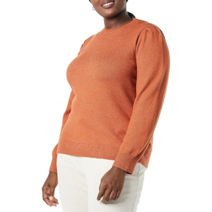 Amazon Essentials Women’s Soft Touch Long Sleeve Pleated Shoulder Crewneck Sweater(Caramel)