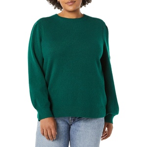 Amazon Essentials Women’s Soft Touch Long Sleeve Pleated Shoulder Crewneck Sweater(Dark Green)