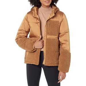 Amazon Essentials womens Full-Zip Sherpa Fleece Hooded Puffer Jacket(Dark Camel)
