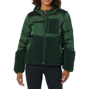 Amazon Essentials womens Full-Zip Sherpa Fleece Hooded Puffer Jacket(Dark Green Shiny)