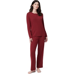 Amazon Essentials x Sofia Grainge Women’s Long Sleeve Henley Pajama Set(Burgundy)