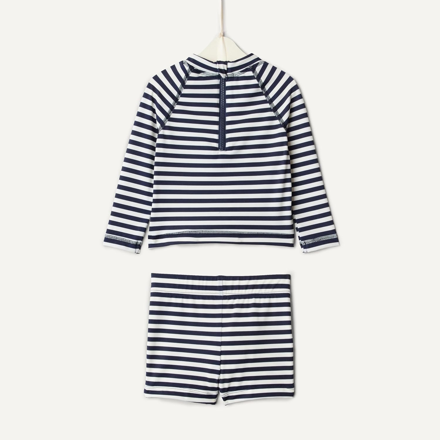 image:imageAmazon Essentials x Sofia Grainge Toddlers and Baby Boys TwoPiece Long Sleeve Rashguard and Shorts SetIvory Navy Even Stripe