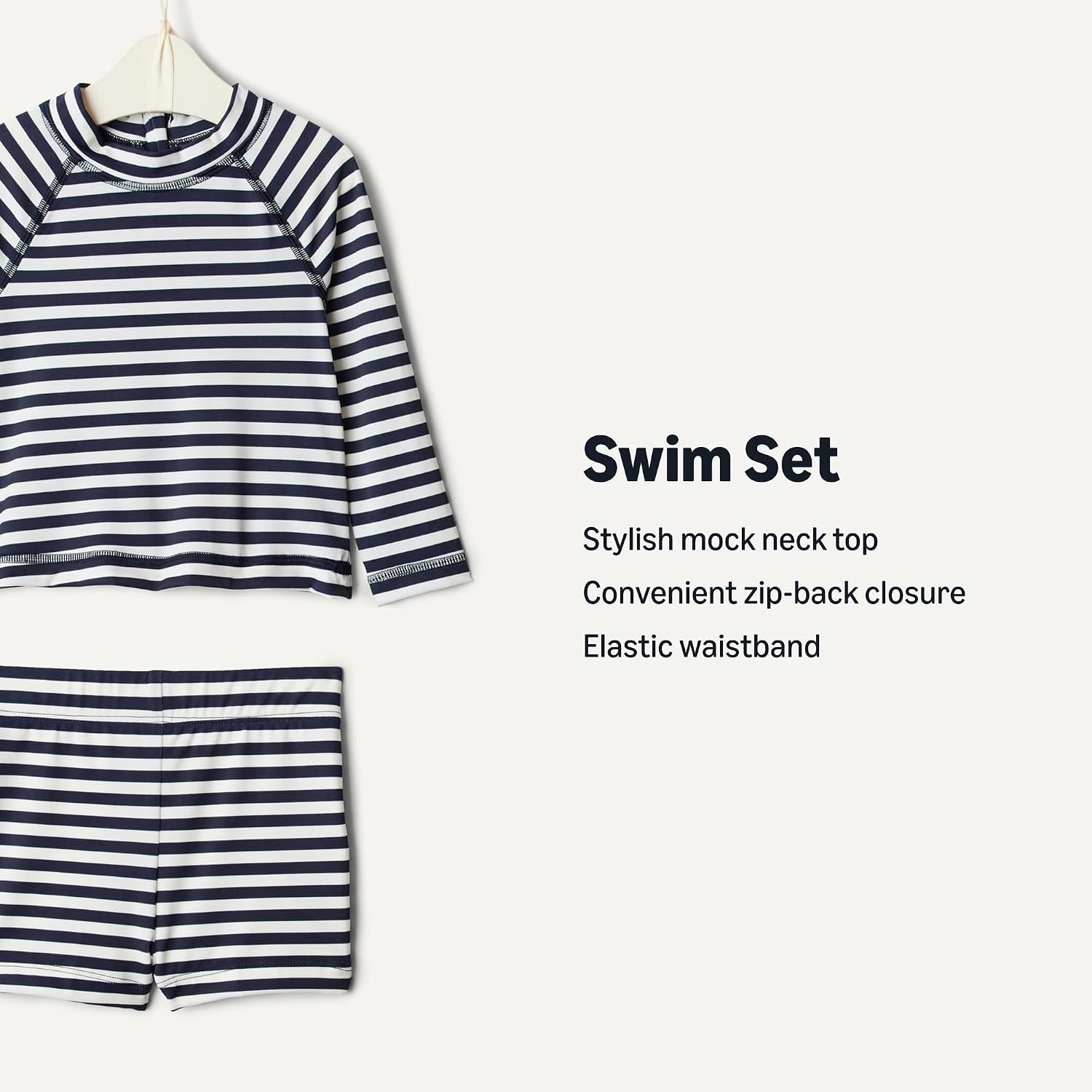 image:imageAmazon Essentials x Sofia Grainge Toddlers and Baby Boys TwoPiece Long Sleeve Rashguard and Shorts SetIvory Navy Even Stripe