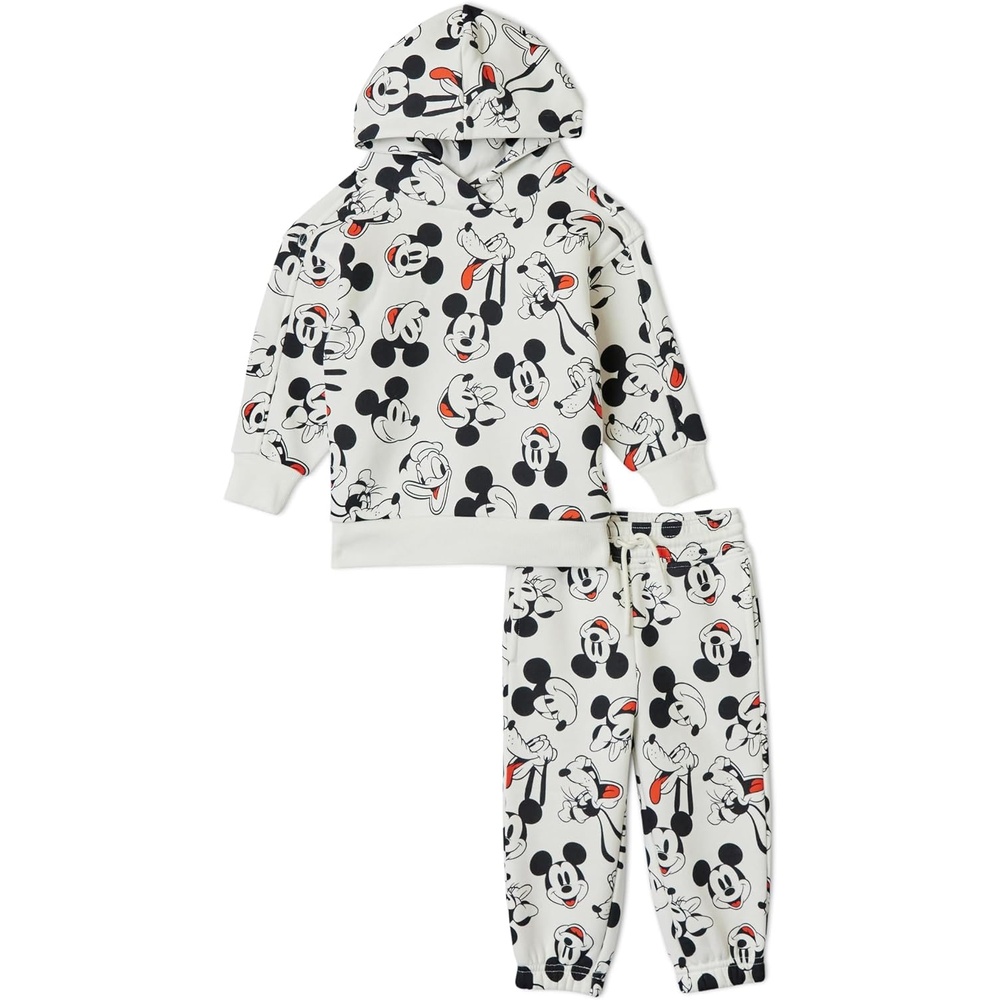 image:imageAmazon Essentials Unisex Kids and Toddlers Modern Sweatsuit Set 2 Piece Hooded Outfit Pack of 2Ivory Mickey Heads