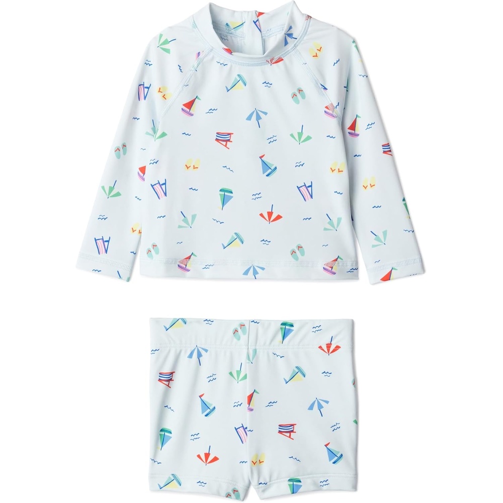 image:imageAmazon Essentials x Sofia Grainge Toddlers and Baby Boys TwoPiece Long Sleeve Rashguard and Shorts SetPale Blue Beach