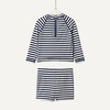 Amazon Essentials x Sofia Grainge Toddlers and Baby Boys’ Two-Piece Long Sleeve Rashguard and Shorts Set(Ivory Navy Even Stripe)