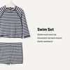 Amazon Essentials x Sofia Grainge Toddlers and Baby Boys’ Two-Piece Long Sleeve Rashguard and Shorts Set(Ivory Navy Even Stripe)