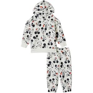 Amazon Essentials Unisex Kids’ and Toddlers’ Modern Sweatsuit Set, 2 Piece Hooded Outfit, Pack of 2(Ivory Mickey Heads)